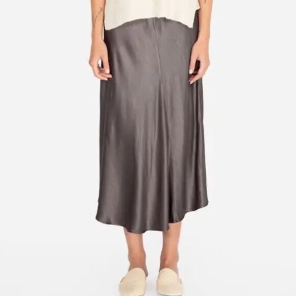 Johnny Was - Crinkle Satin Asymmetric Maxi Skirt in Smoldering Grey, size Medium - Picture 1 of 12